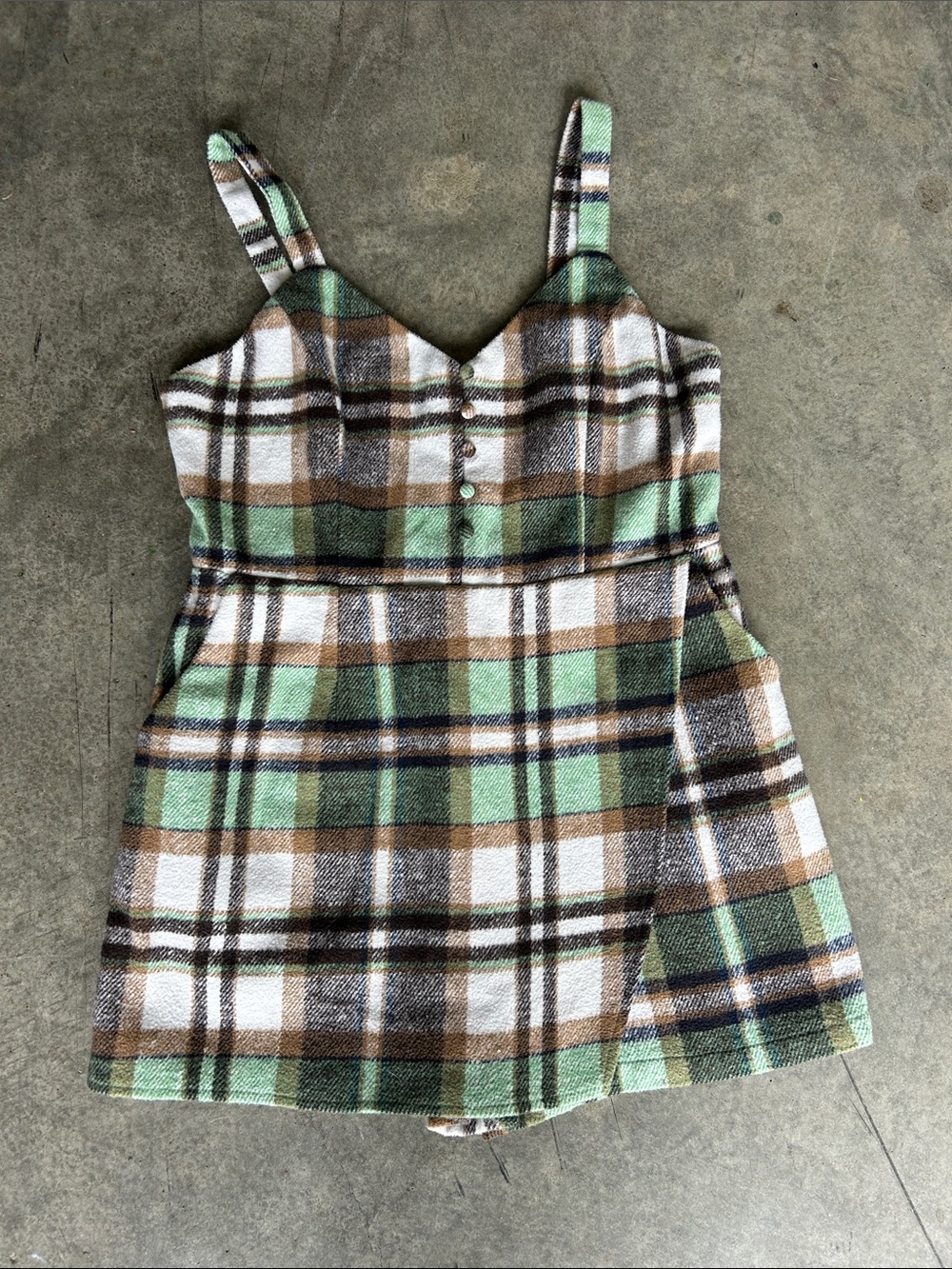 Lulu's Green, Brown & White Plaid Sleeveless Skort Dress